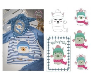 Stickserie - Winter Lama inkl. Anhänger, Postkarte und Puschen Datei